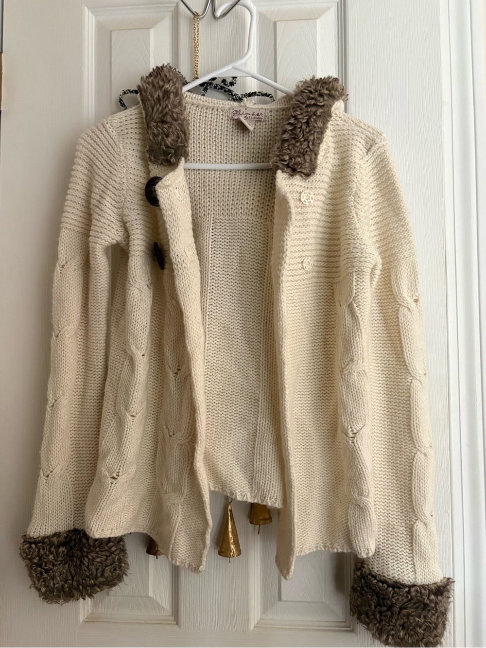 Cozy Knit Cardigan with Faux Fur Trim - Cream